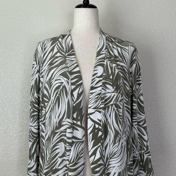 Chico’s Leaf Print Open Front Cardigan, Sz Large - Picture 4 of 14